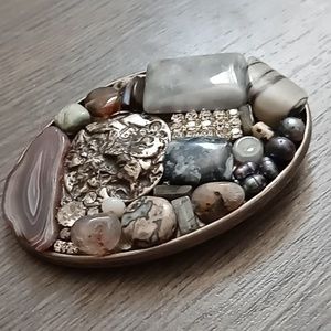 Abstract Gemstone Belt Buckle (comes with free leather belt) Handmade